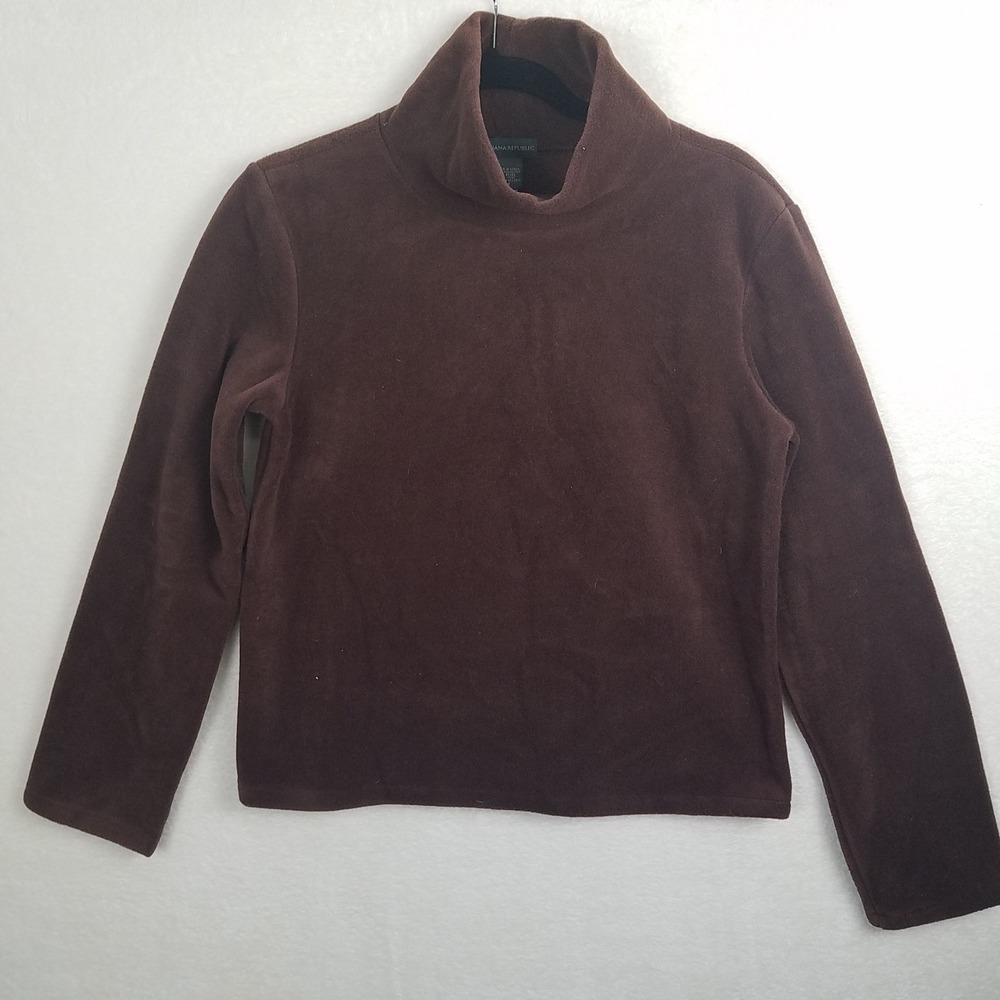 Banana Republic Women M chocolate Brown Fleece Turtleneck Long‎ Sleeve Top NWT